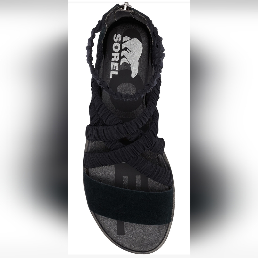 Sorel Black Strappy Elastic Ankle Sandals - Picture 4 of 9